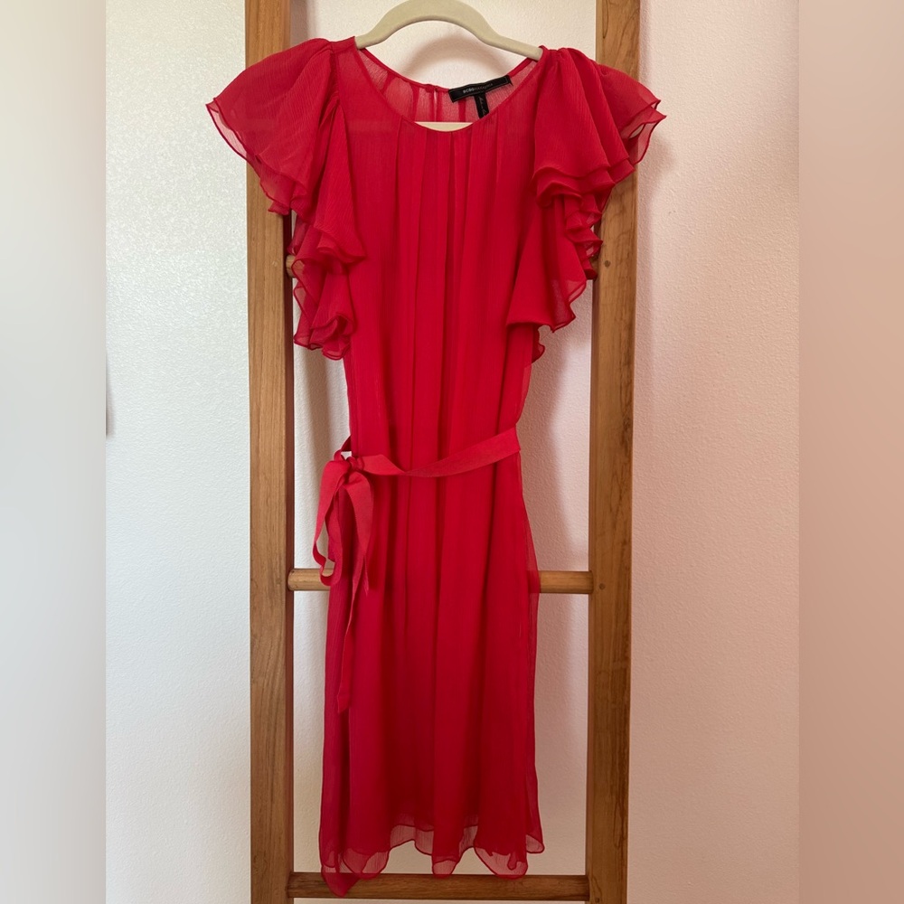 Red Chiffon Ruffle BCBG Max Azaria Dress Small